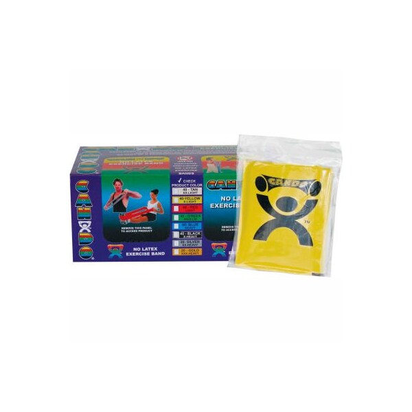 CanDo Latex Free Pre-Cut Exercise Band, X-Light, Yellow, 48"L Strips, Box of 40